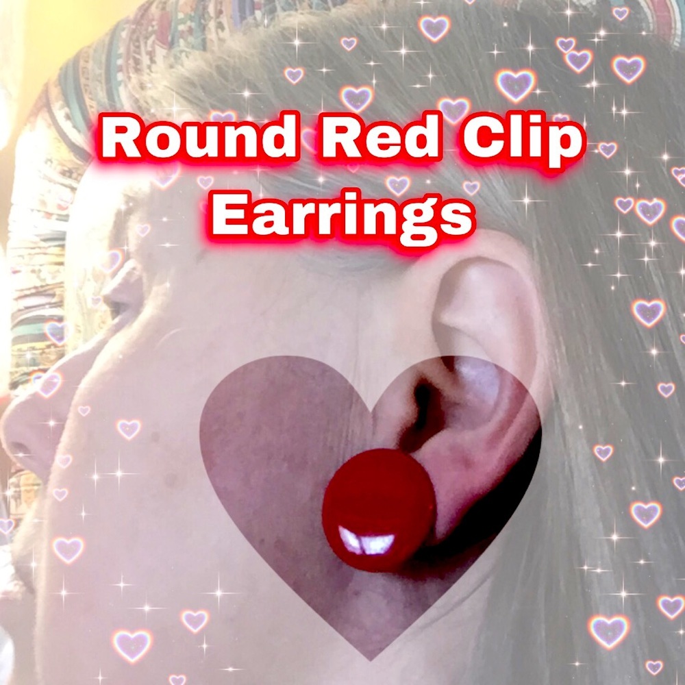 High Gloss Fire Engine Red Bright Round Metallic Clip Earrings